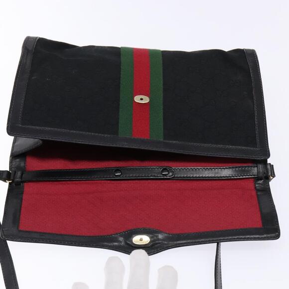 GUCCI Web Sherry Line GG Canvas Shoulder Bag Black Gold 37 04 37 04 - Picture 15 of 16
